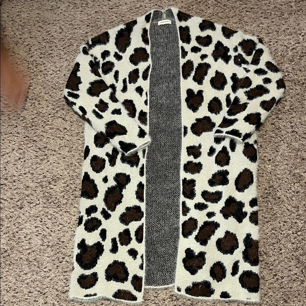 Boutique Leopard Print Open Front Cardigan Sweater- S/M